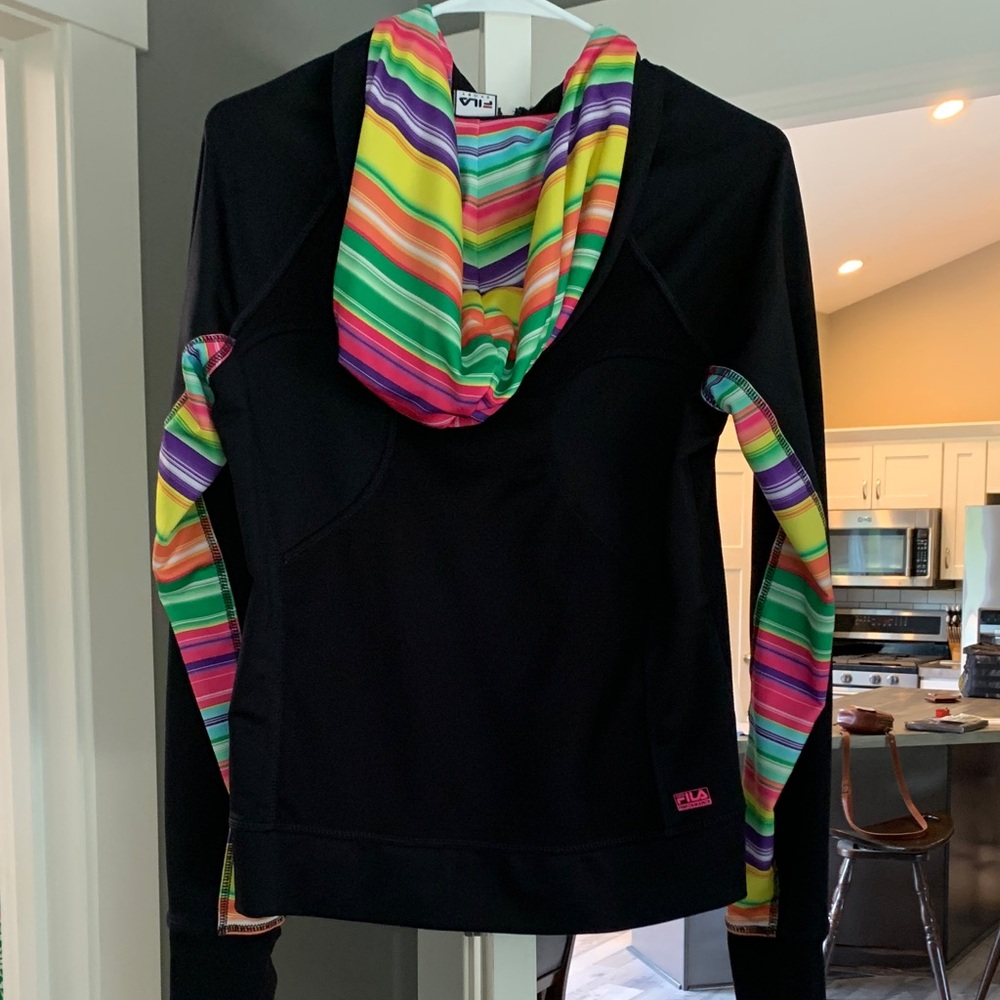 FILA Women's Black Jacket with Colorful Stripes